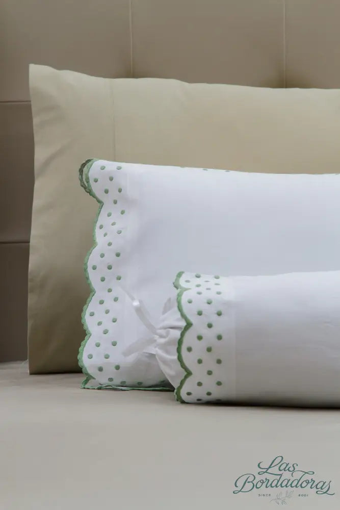 Boudoir & Bolster Cases Dots w/ Rosepoint / Celadon Green / 600