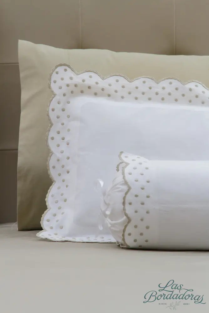 Boudoir & Bolster Cases Dots w/ Rosepoint / Taupe / 600