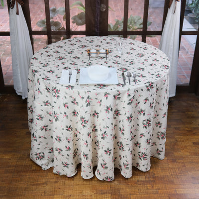 Ivory Hollies Christmas Tablecloth