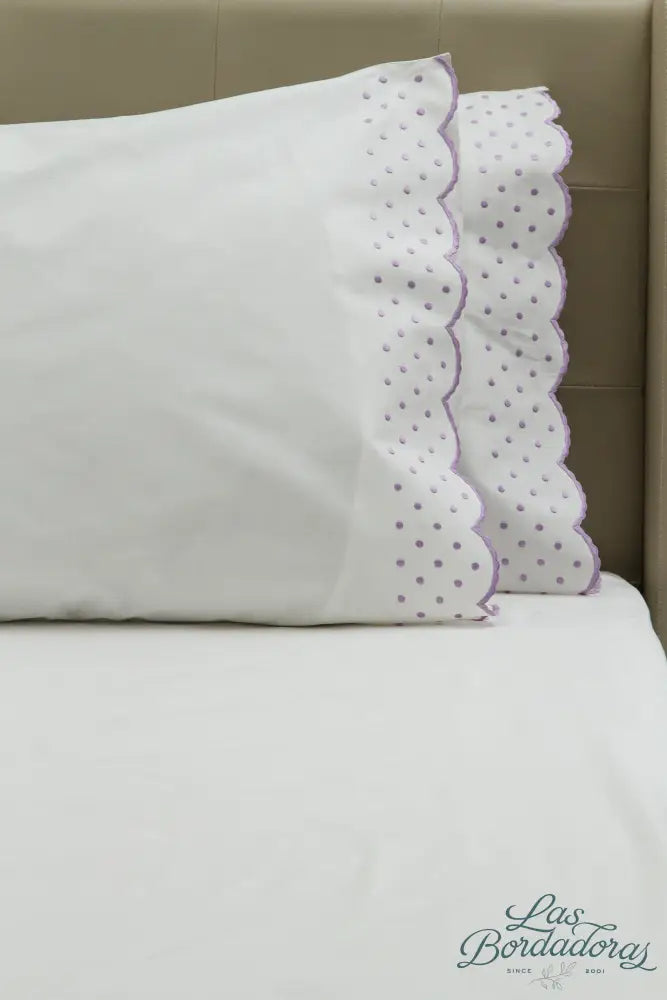 Standard Pillow Cases Dots w/ Rosepoint / Lavender