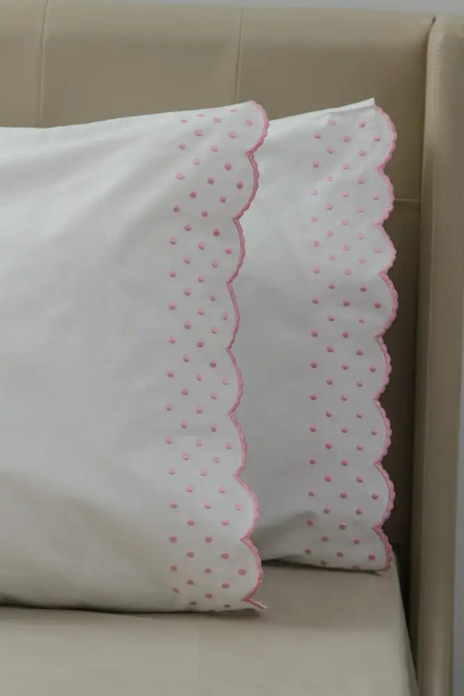 Standard Pillow Cases Dots w/ Rosepoint / Pink