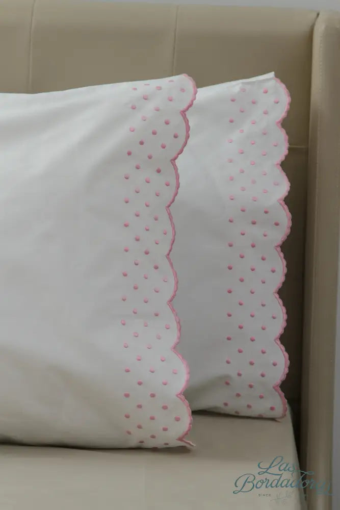 Standard Pillow Cases Dots w/ Rosepoint / Pink