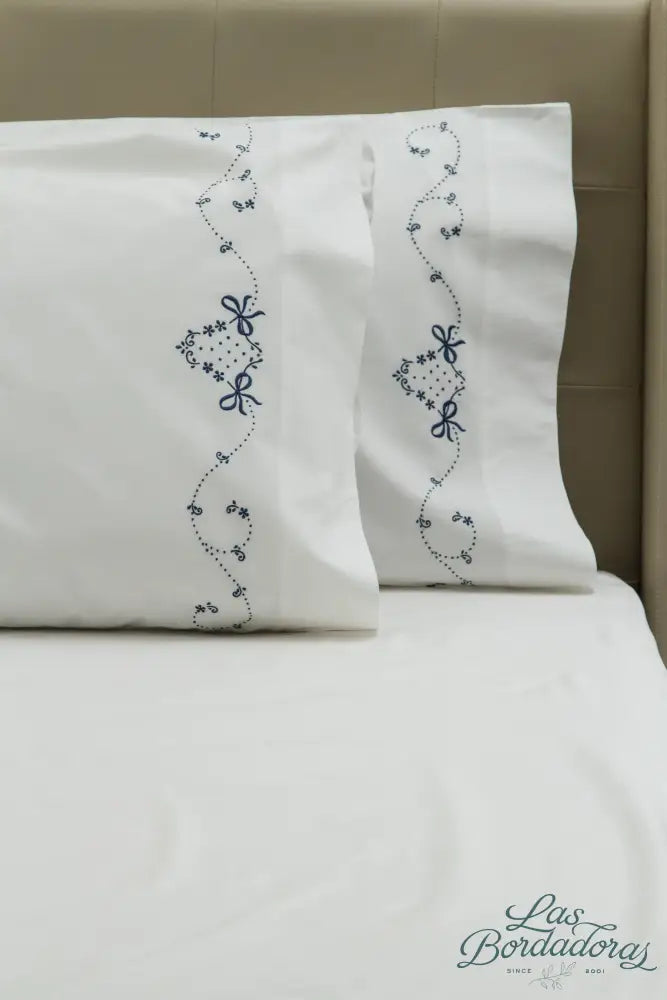 Standard Pillow Cases Dotted Scroll / Navy Blue