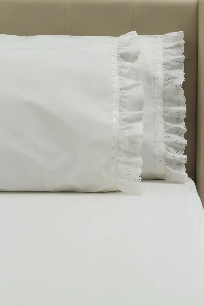 Standard Pillow Cases Lace with Ribbon Runs / White
