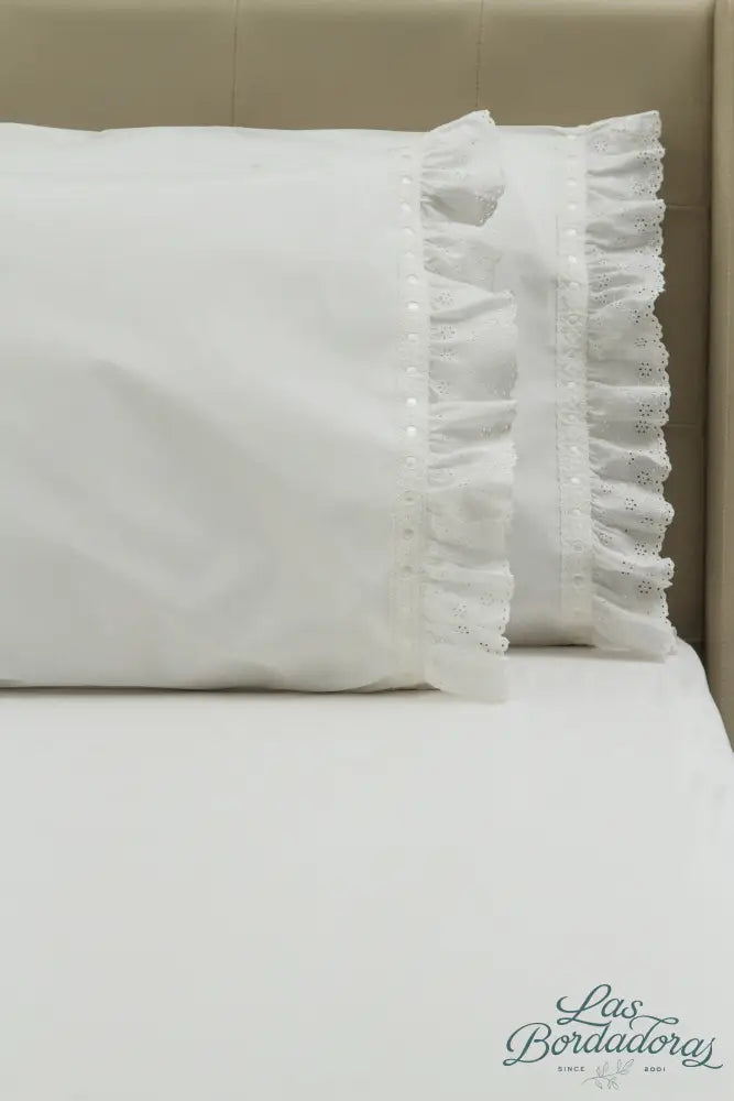 Standard Pillow Cases Lace with Ribbon Runs / White