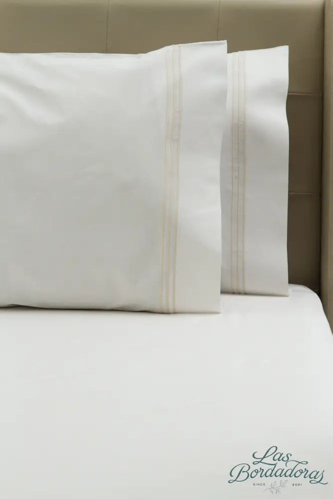 Standard Pillow Cases Three Satin Lines / Beige