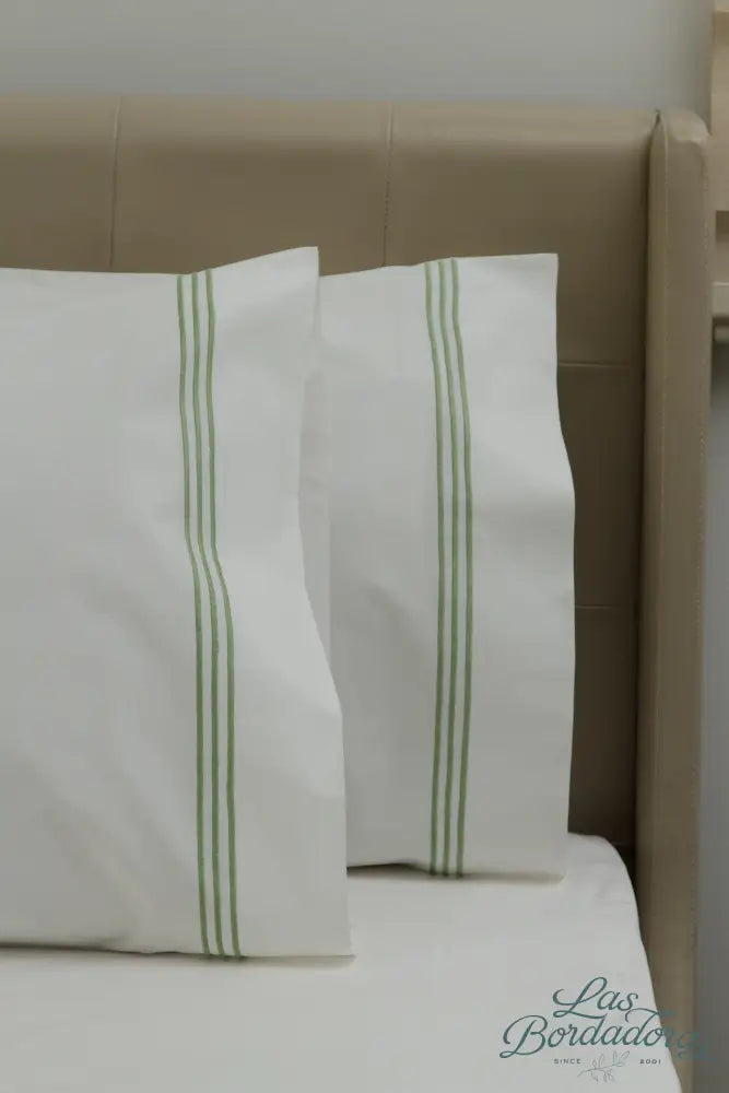 Standard Pillow Cases Three Satin Lines / Green