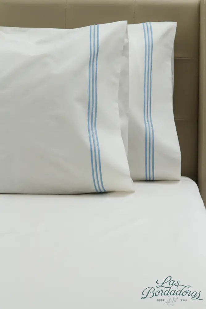 Standard Pillow Cases Three Satin Lines / Light Blue