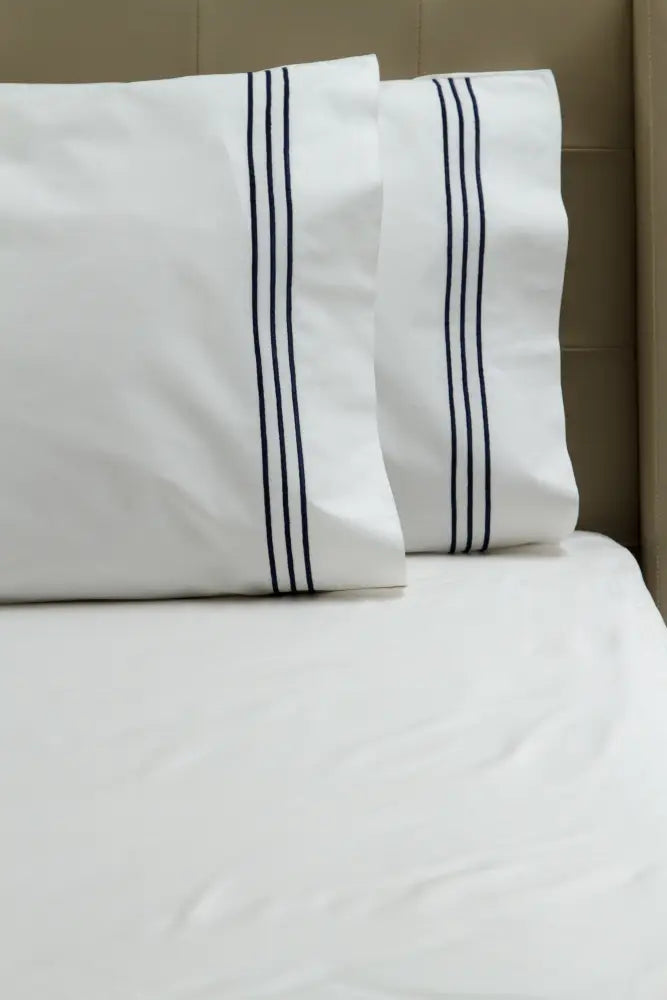 Standard Pillow Cases Three Satin Lines / Navy Blue