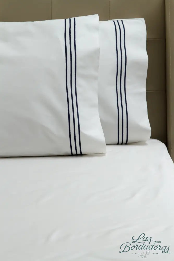 Standard Pillow Cases Three Satin Lines / Navy Blue