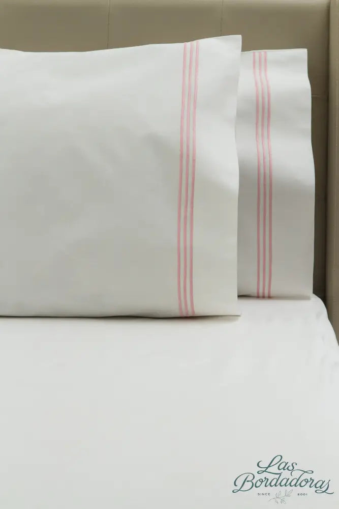 Standard Pillow Cases Three Satin Lines / Pink