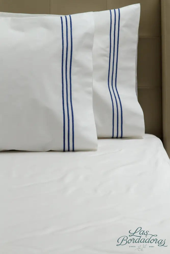 Standard Pillow Cases Three Satin Lines / Royal Blue
