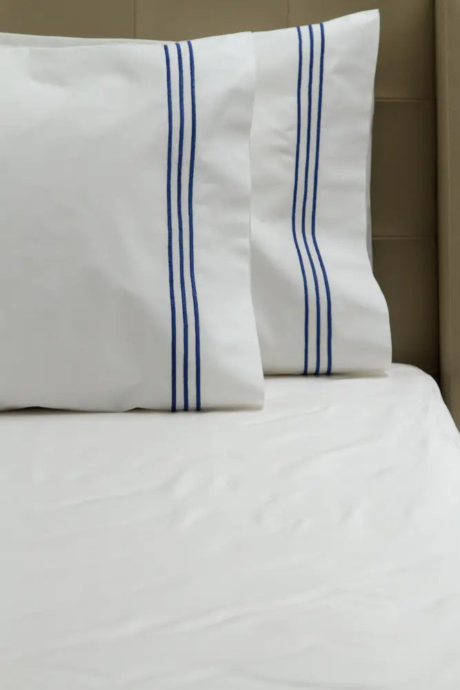 Standard Pillow Cases Three Satin Lines / Royal Blue