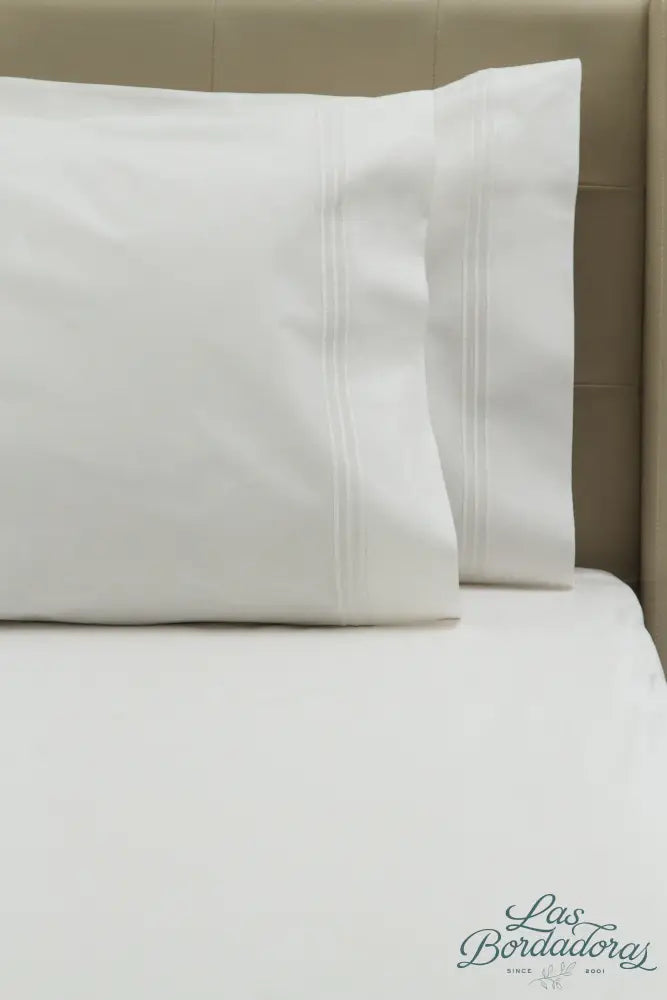 Standard Pillow Cases Three Satin Lines / White