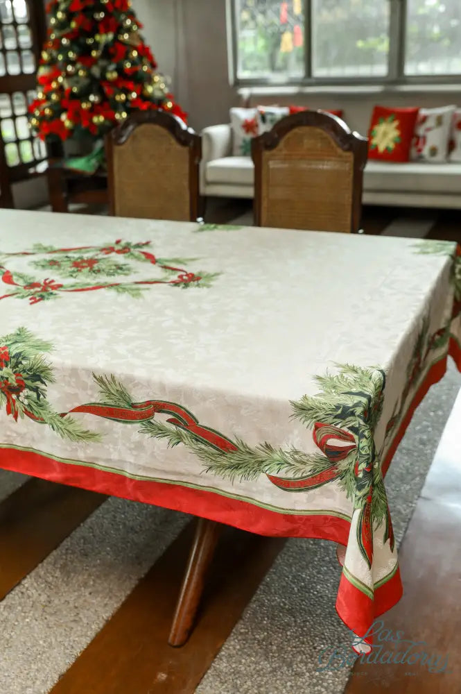Tablecloth Christmas Sprigs & Ribbons / 60’’ x 108’’ - 8 Pax main