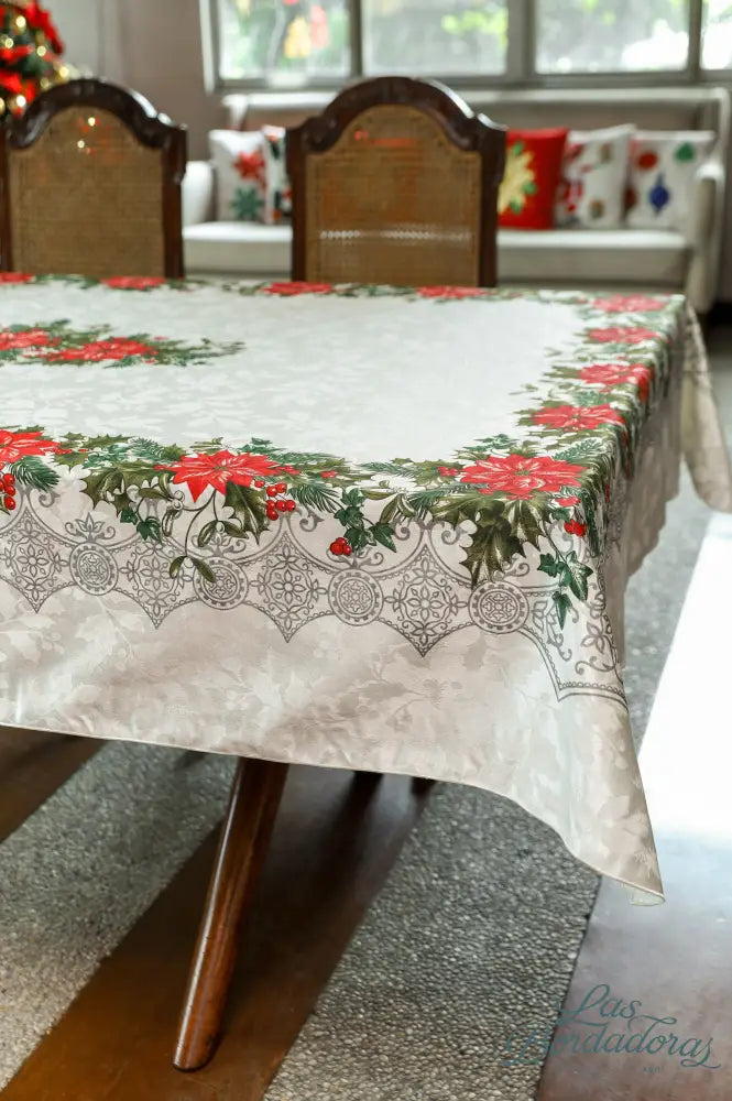 Tablecloth Christmas White Poinsettia / 60’’ x 85’’ main