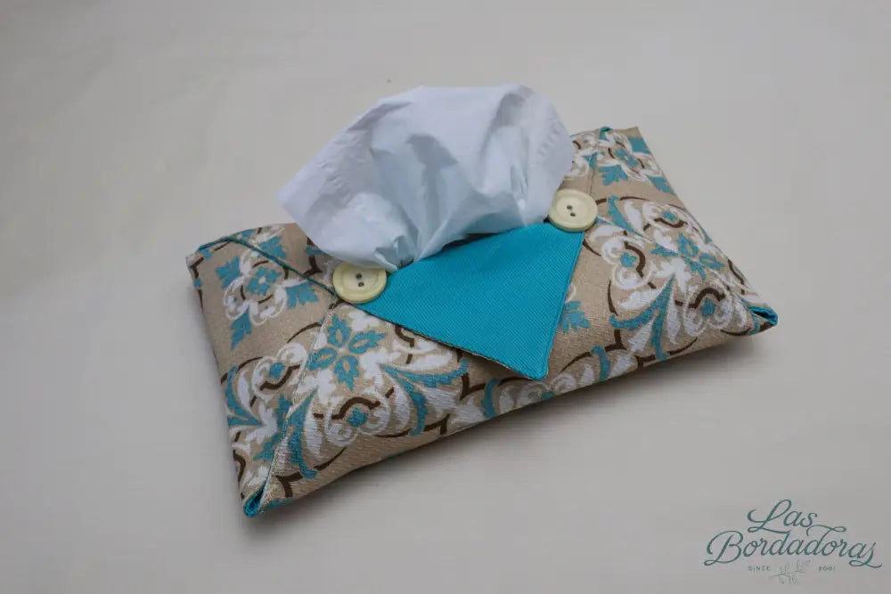 Tissue Box Covers Beige w/ Aqua Print / Small main